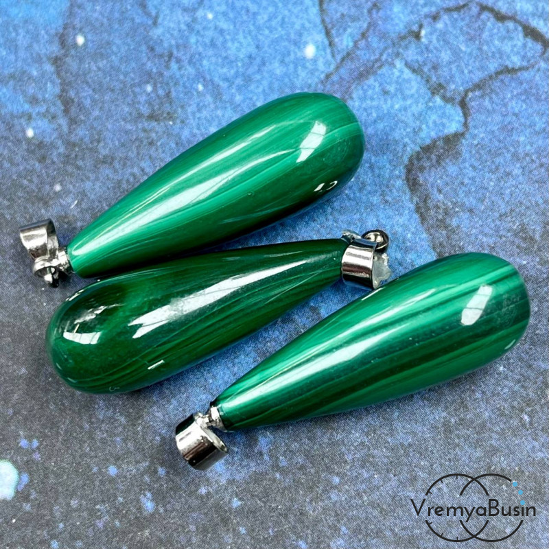 Малахит натур., подвеска длинная капля, 10х30 мм (1 шт.) 