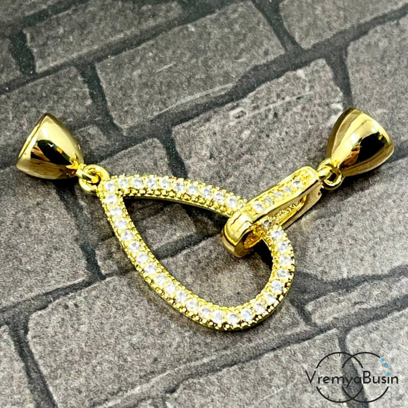 Замок для украшений, капля 13х25 мм, латунь с позолотой и фианитами (1 шт.) Замок для украшений, капля 13х25 мм, латунь с позолотой и фианитами (1 шт.)