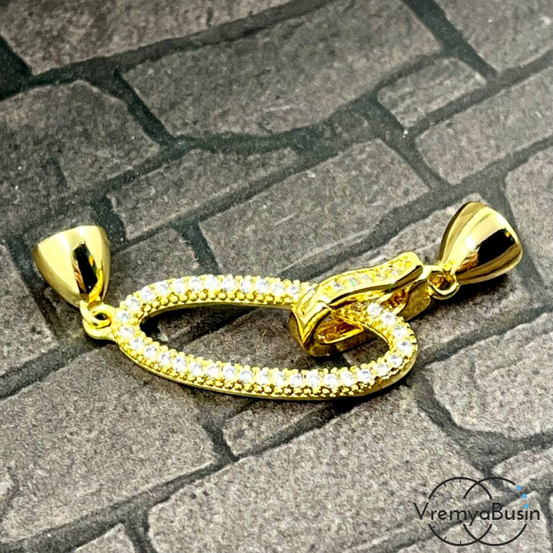 Замок для украшений, латунь с позолотой и фианитами (1 шт.) Замок для украшений, латунь с позолотой и фианитами (1 шт.)