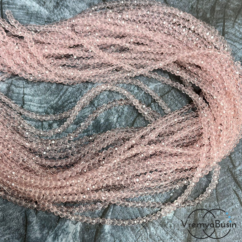 Бусина рондель из граненого стекла 2х3 мм (нить 130 шт.) ПЕРСИКОВЫЙ