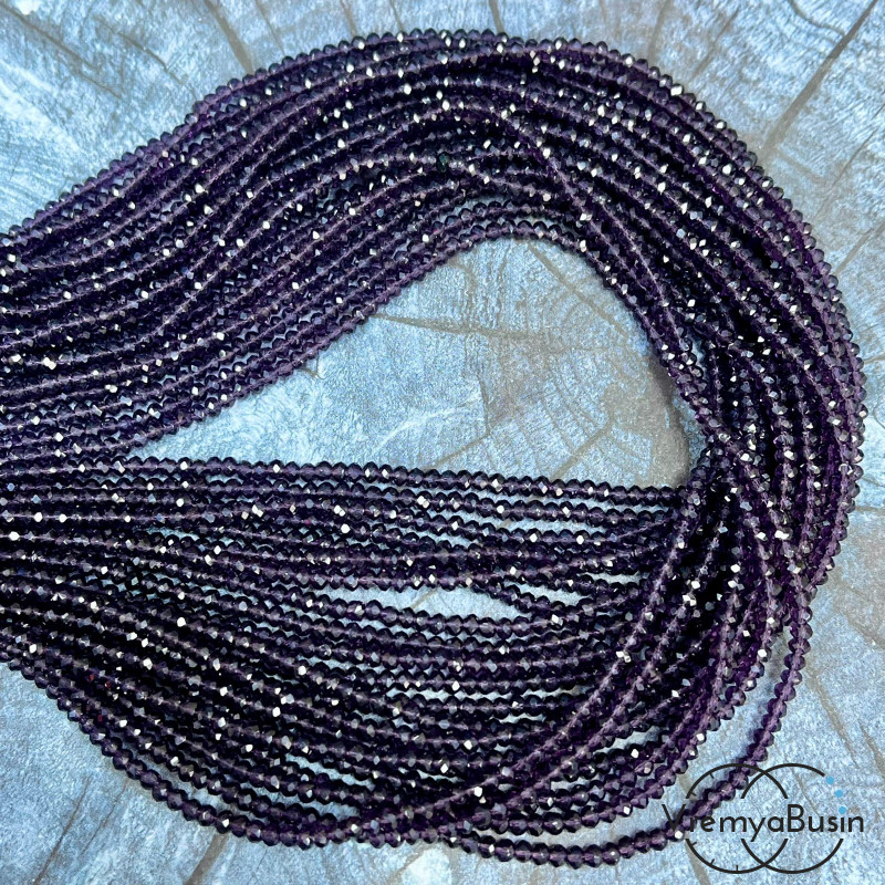 Бусина рондель из граненого стекла 2х3 мм (нить 130 шт.) ФИОЛЕТОВЫЙ