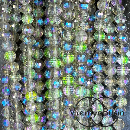 Шарики 6 мм из граненого стекла, цв.  прозрачно-флюоресцентный  (упак. 10 шт.)
