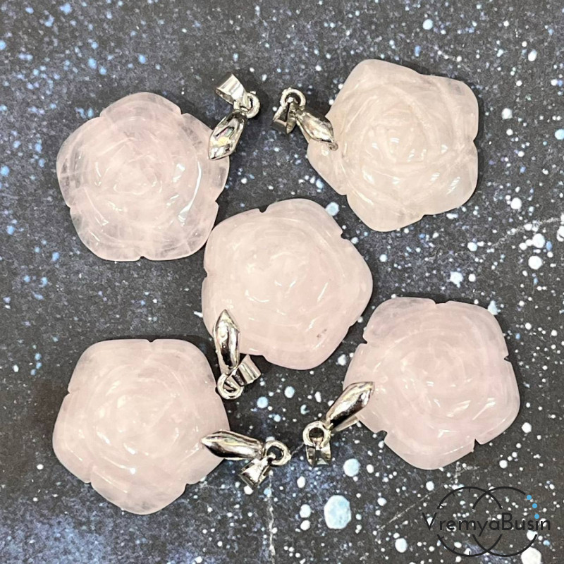 Розовый кварц. Подвеска из резного камня "Цветок", ок. 22 мм (1 шт.)