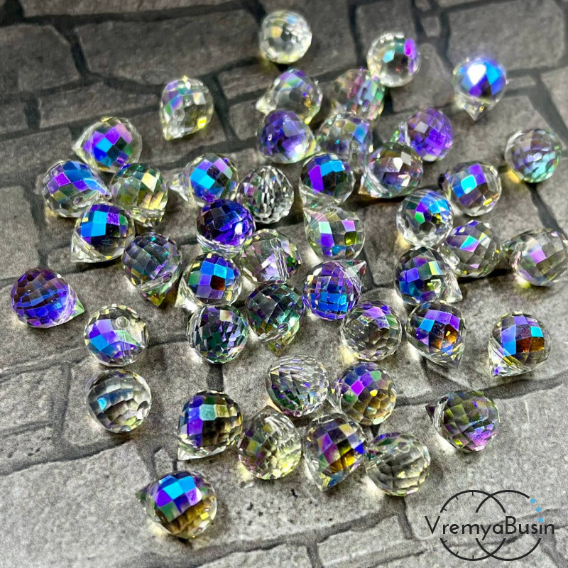 Бусины из стекла, бриолет 8х9 мм, цв. дымчато-сиреневый радужный (1 шт.)