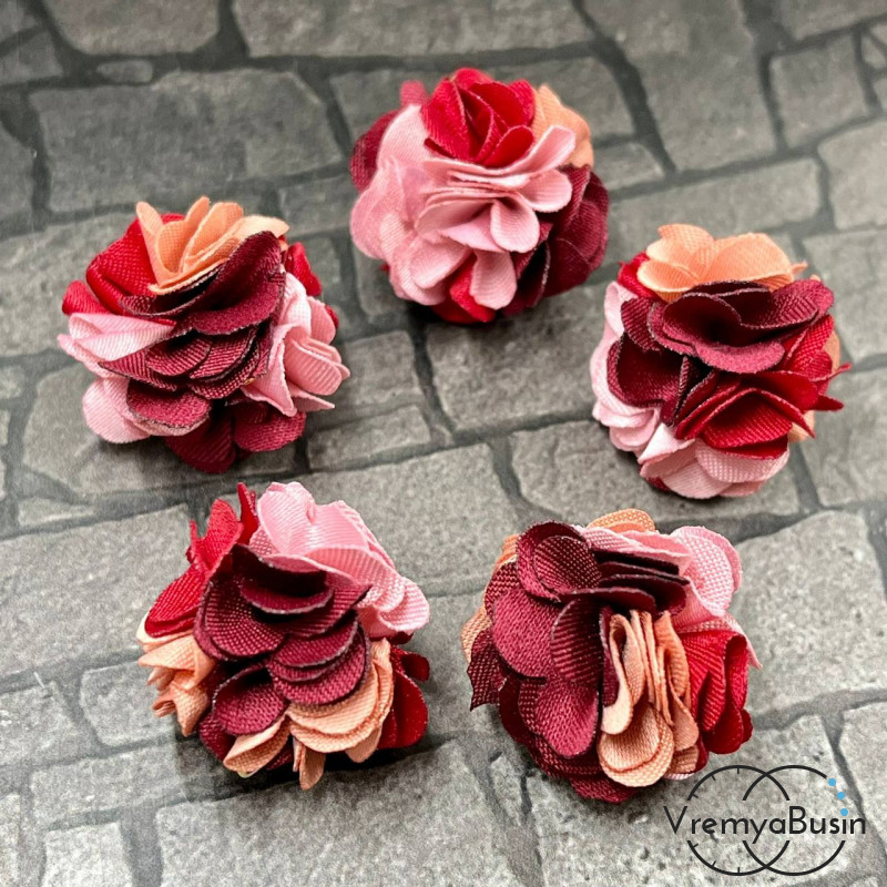 Подвеска цветочный помпон, 20 мм, в красных тонах (упак. 2 шт.)