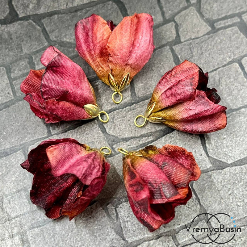 Кисточки для серег из ткани, цветочный бутон 22х30 мм, цв. малиново-бордовый (упак. 2 шт.)