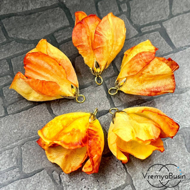 Кисточки для серег из ткани, цветочный бутон 22х30 мм, цв. желто-оранжевый (упак. 2 шт.)
