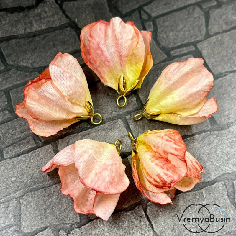 Кисточки для серег из ткани, цветочный бутон 22х30 мм, цв. розово-персиковый (упак. 2 шт.)