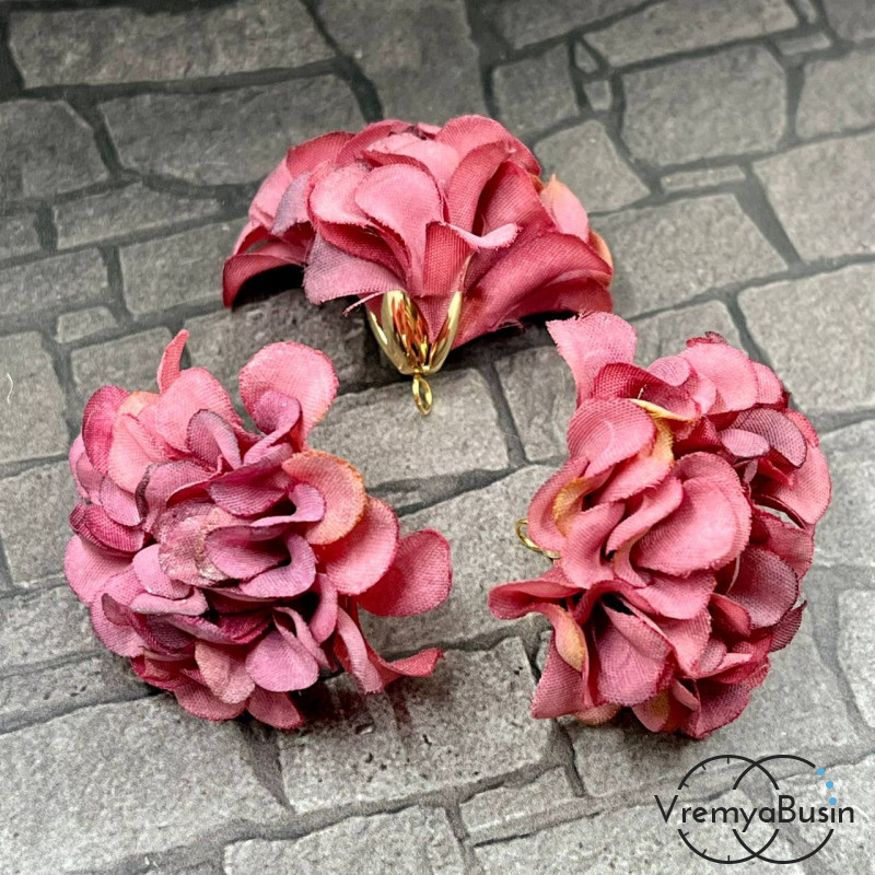 Кисточки для серег из ткани, цветочный бутон 30х35 мм, цв. вишневый (упак. 2 шт.)