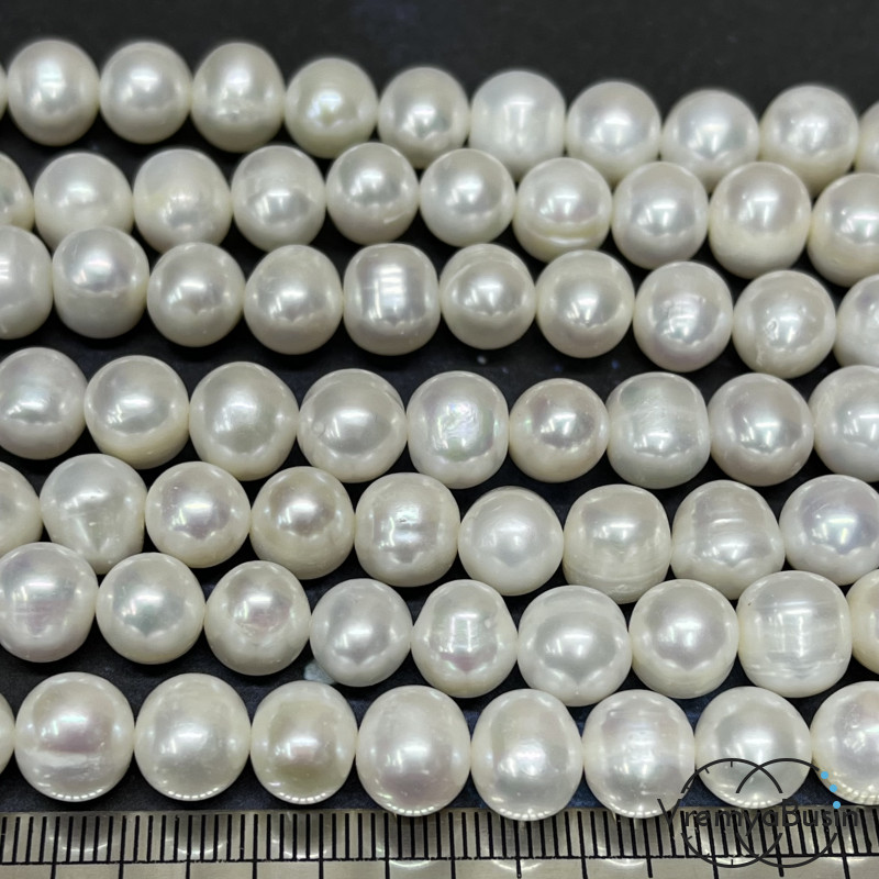 Жемчуг натуральный речной, белый округлый, ок. 9 мм (нить, ок. 45 шт.)