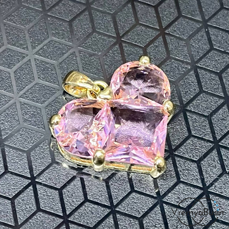 Подвеска с фианитами, сердце 20 мм, латунь с позолотой  (1 шт.)