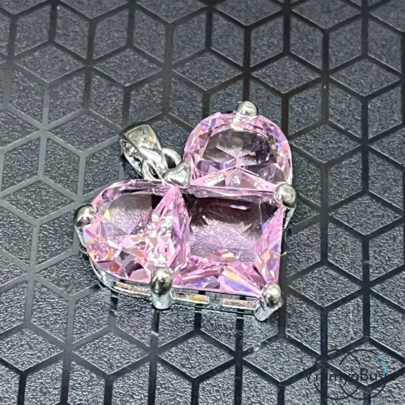 Подвеска с фианитами, сердце 20 мм, латунь с родиевым покрытием  (1 шт.)