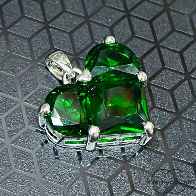 Подвеска с фианитами, сердце 20 мм, латунь с родиевым покрытием  (1 шт.)