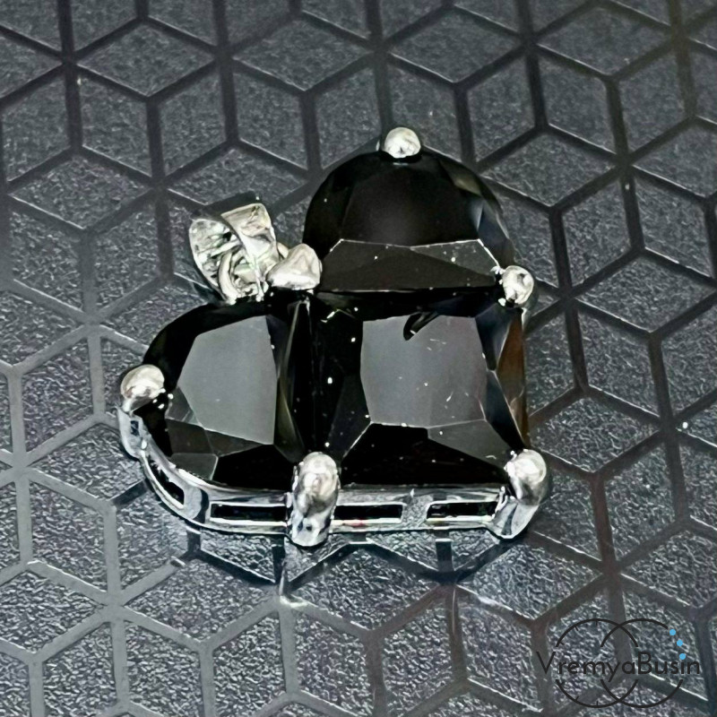 Подвеска с фианитами, сердце 20 мм, латунь с родиевым покрытием  (1 шт.)