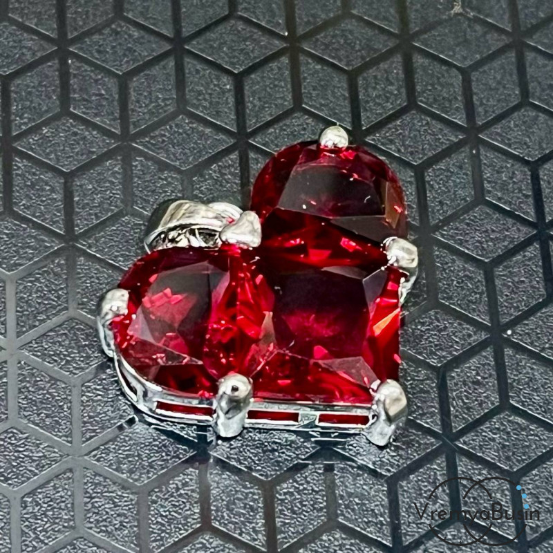 Подвеска с фианитами, сердце 20 мм, латунь с родиевым покрытием  (1 шт.)