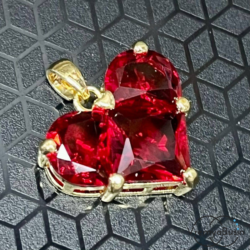 Подвеска с фианитами, сердце 20 мм, латунь с позолотой  (1 шт.)