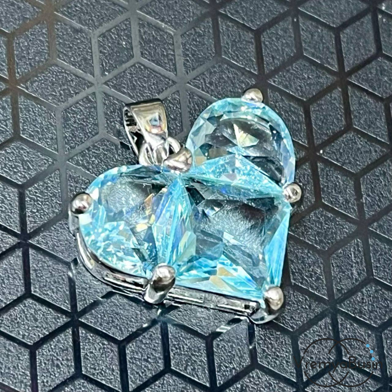 Подвеска с фианитами, сердце 20 мм, латунь с родиевым покрытием  (1 шт.)