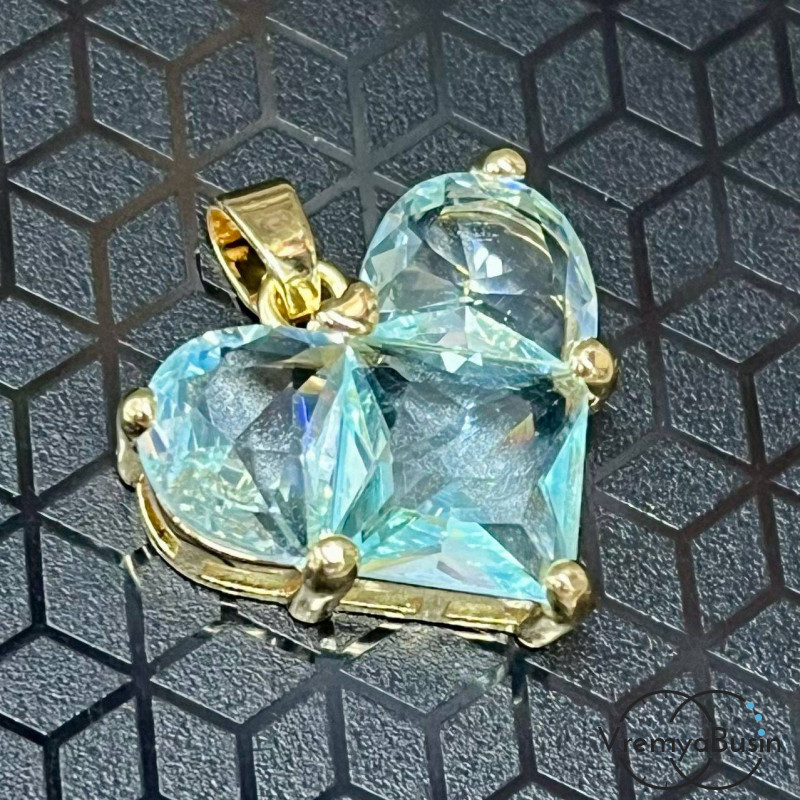 Подвеска с фианитами, сердце 20 мм, латунь с позолотой  (1 шт.)