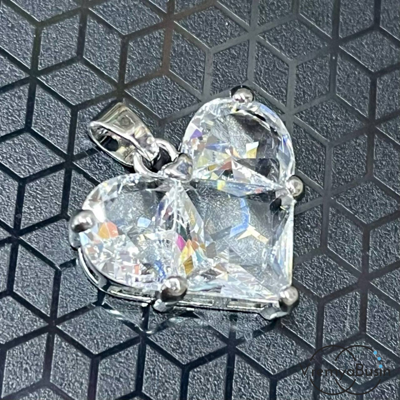 Подвеска с фианитами, сердце 20 мм, латунь с родиевым покрытием  (1 шт.)