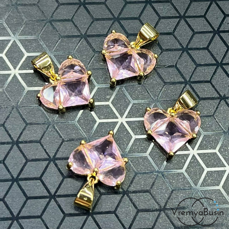 Подвеска с фианитами, сердце 12 мм, латунь с позолотой  (1 шт.)