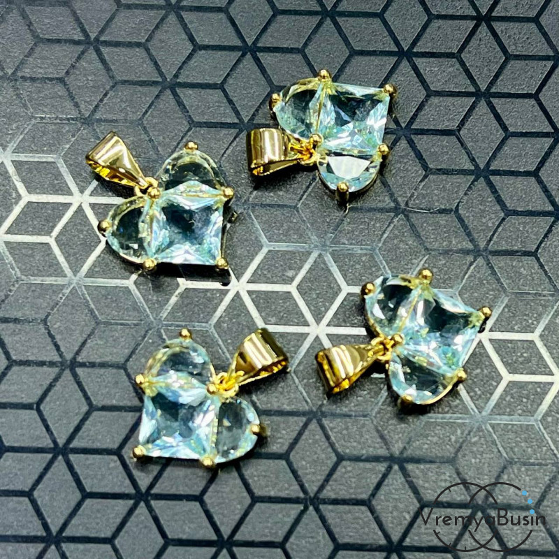 Подвеска с фианитами, сердце 12 мм, латунь с позолотой  (1 шт.)