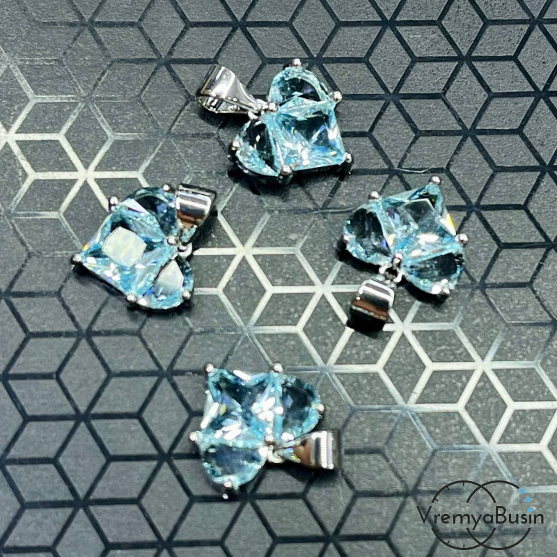 Подвеска с фианитами, сердце 12 мм, латунь с родиевым покрытием  (1 шт.)