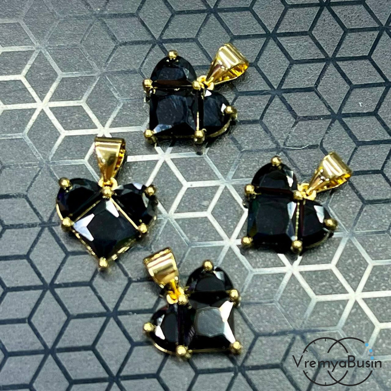 Подвеска с фианитами, сердце 12 мм, латунь с позолотой  (1 шт.)