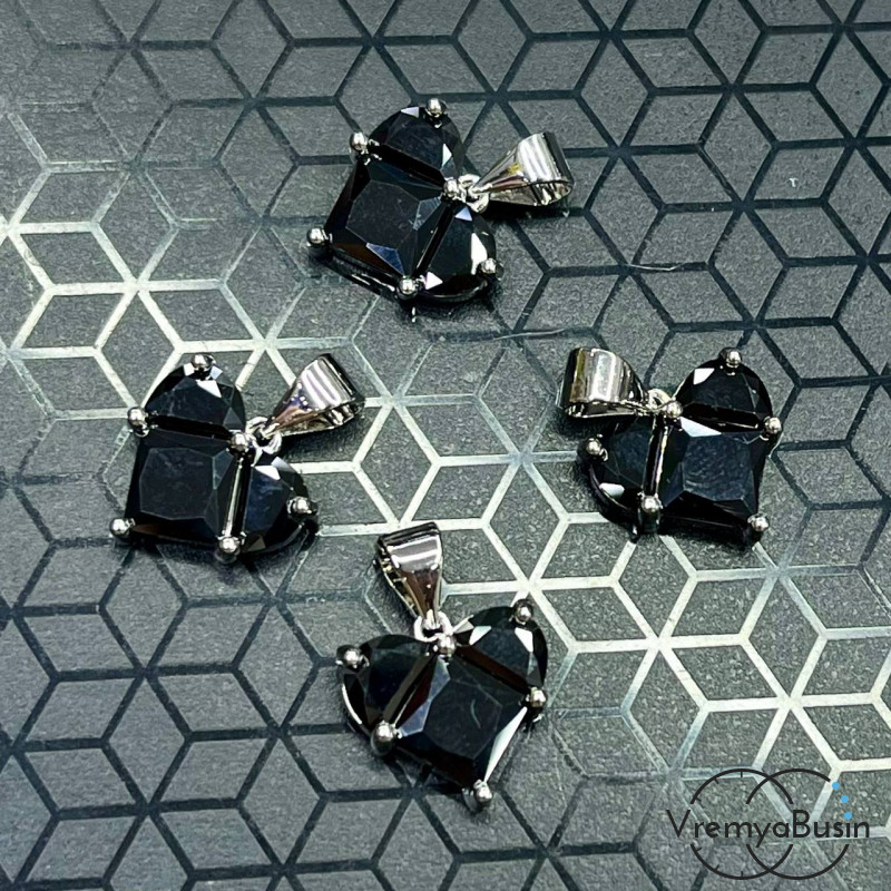 Подвеска с фианитами, сердце 12 мм, латунь с родиевым покрытием  (1 шт.)