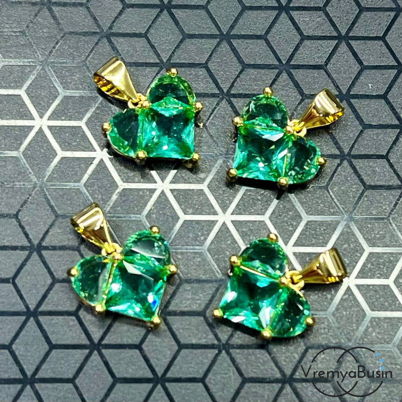 Подвеска с фианитами, сердце 12 мм, латунь с позолотой  (1 шт.)