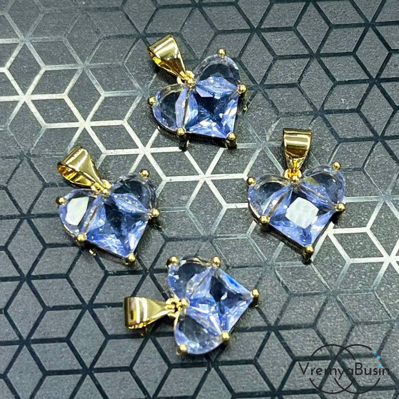 Подвеска с фианитами, сердце 12 мм, латунь с позолотой  (1 шт.)