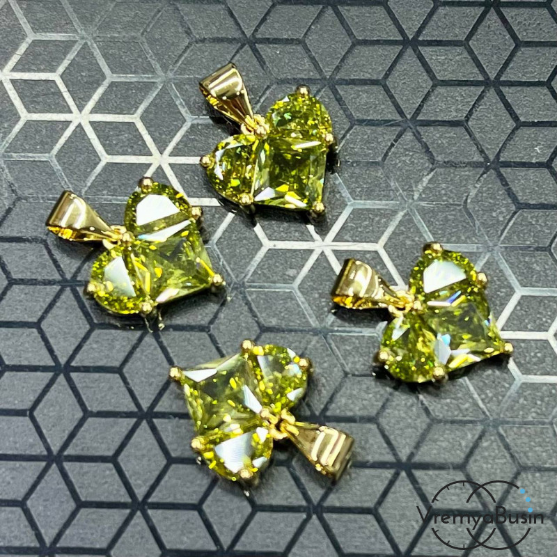 Подвеска с фианитами, сердце 12 мм, латунь с позолотой  (1 шт.)