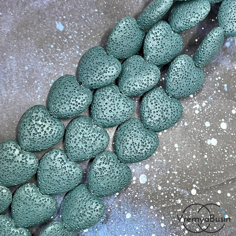 Бусины из имит. лавы, сердце 20 мм, цв. изумрудный (1/2 нити, ок. 10 шт.)