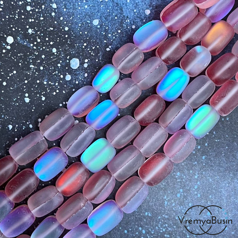 Опал синтетический матовый, галтовка прямоугольная ок. 8х12 мм, красно-голубой неон (нить, ок. 30 шт.)