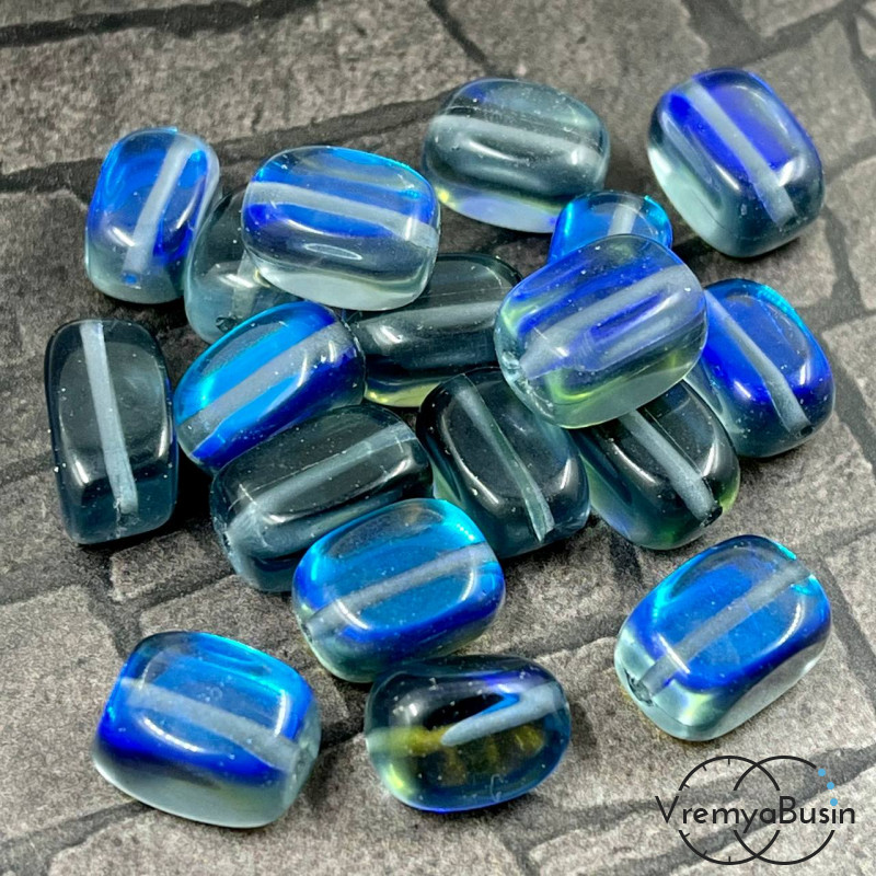 Опал синтетический, галтовка прямоугольная ок. 8х12 мм, серо-бирюзовый (1 шт.)