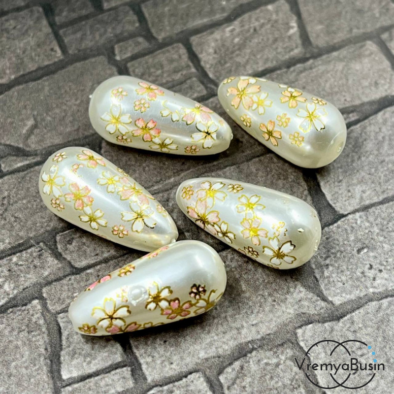 Бусина акриловая с аппликацией, капля 20х30 мм (1 шт.)