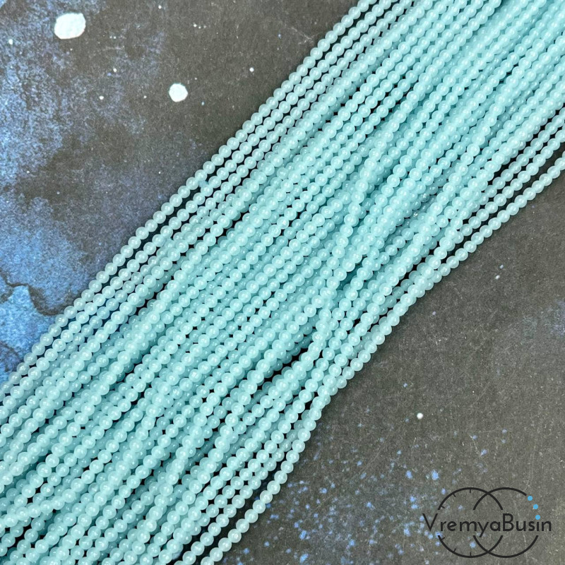 Бусины шарики из стекла, светятся в темноте, диам. ок. 2.5 мм (нить, ок. 40 см.)