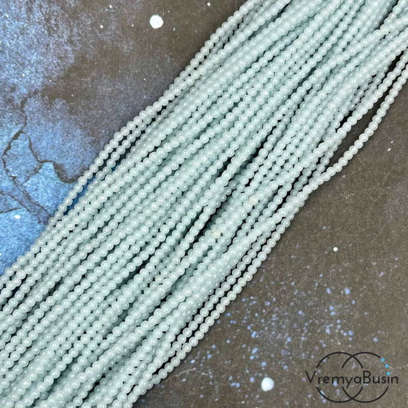 Бусины шарики из стекла, светятся в темноте, диам. ок. 2.5 мм (нить, ок. 40 см.)