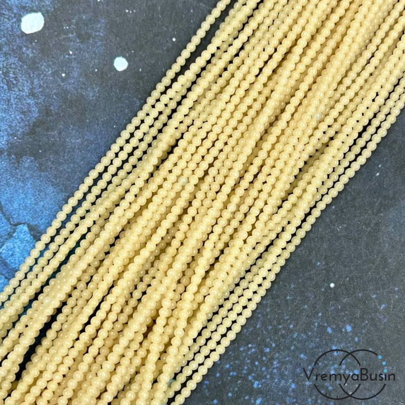 Бусины шарики из стекла, светятся в темноте, диам. ок. 2.5 мм (нить, ок. 40 см.)