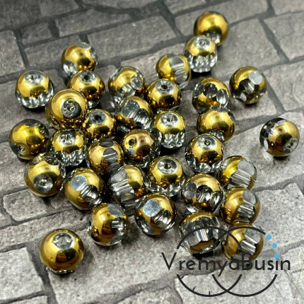 Бусины шарики с напылением, 8 мм, цв. прозрачный с золотом (1 шт.)