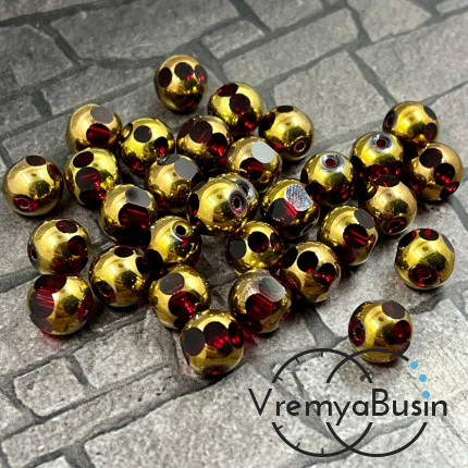 Бусины шарики с напылением, 8 мм, цв. красный с золотом (1 шт.)