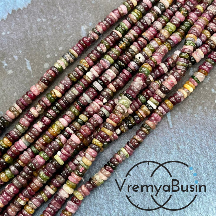 Турмалин натур., галтовка шайбы гладкие ок. 6х2 мм (нить, ок. 40 см.)