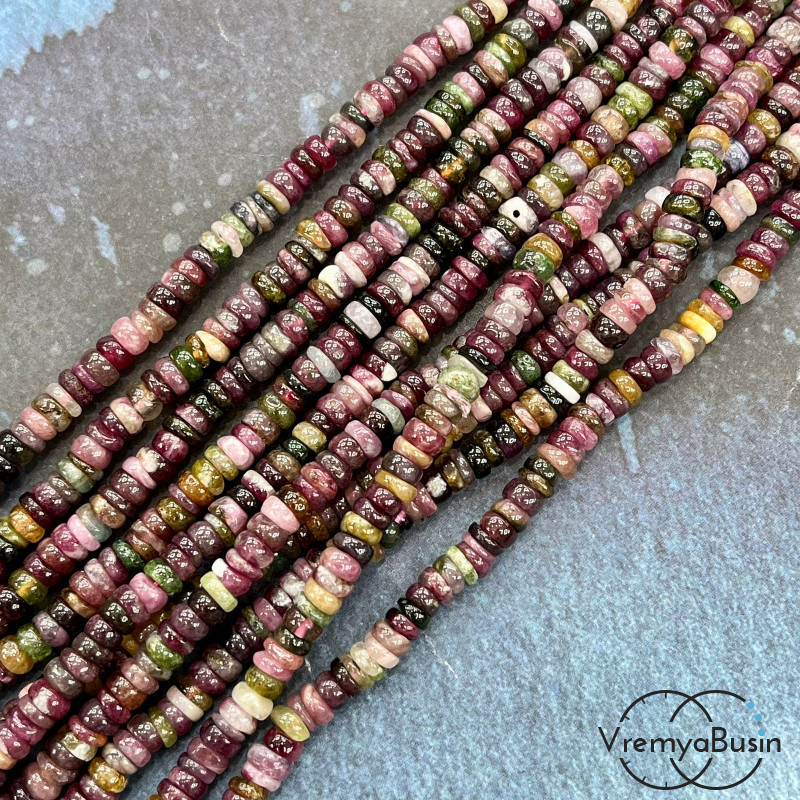 Турмалин натур., галтовка шайбы гладкие ок. 6х2 мм (нить, ок. 40 см.)