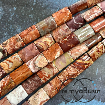 Яшма, бусины плоские прямоугольники ок. 12х20 мм (нить, ок. 20 шт.)