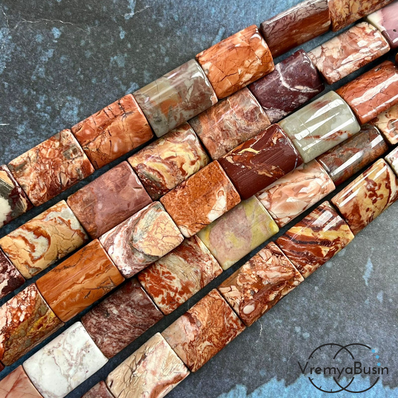 Яшма, бусины плоские прямоугольники ок. 12х20 мм (нить, ок. 20 шт.)