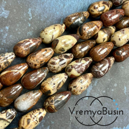 Яшма, бусины капли ок. 12х22 мм (нить, ок. 18 шт.)