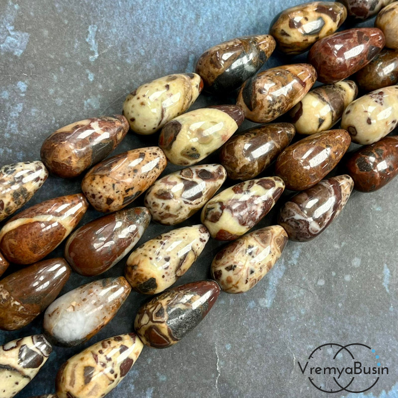 Яшма, бусины капли ок. 12х22 мм (нить, ок. 18 шт.)