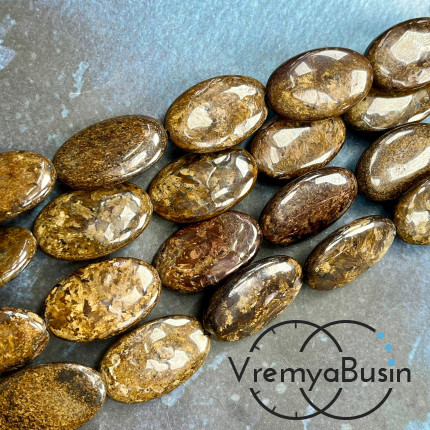 Бронзит, бусины овальные плоские ок. 18х25 мм (нить, ок. 16 шт.)