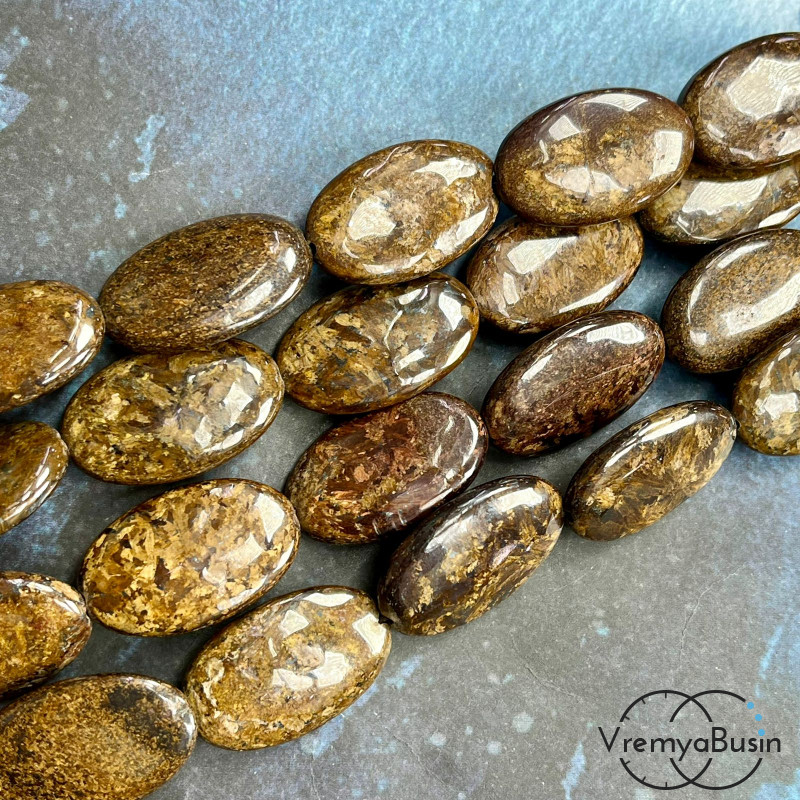 Бронзит, бусины овальные плоские ок. 18х25 мм (нить, ок. 16 шт.)