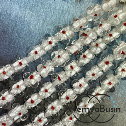 Бусины из стекла лэмпворк, цветочек 14х15х10 мм, цв.   белый  (1/2 нити, ок. 10 шт.)