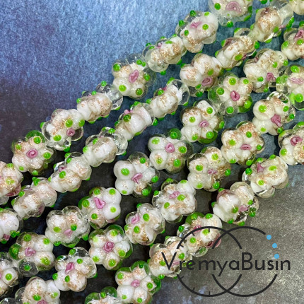 Бусины из стекла лэмпворк, цветочек 14х15х10 мм, цв.   белый  (1/2 нити, ок. 10 шт.)